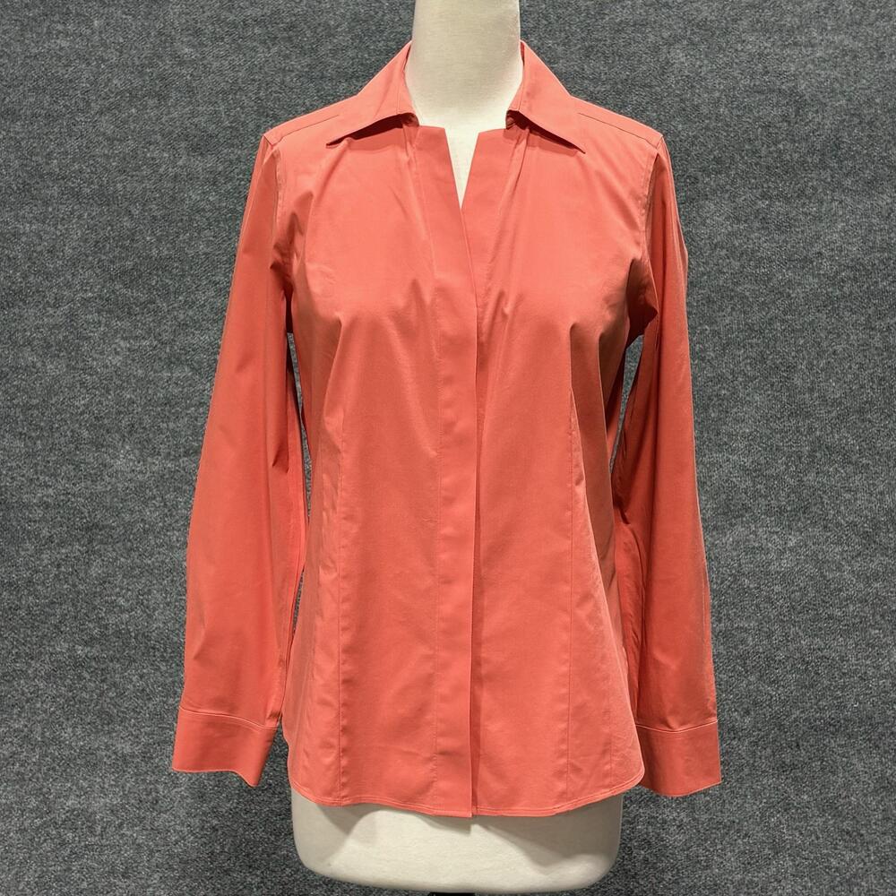 Foxcroft Shirt Womens 6 Pink Coral Stretch Button Front Long Sleeve Collared Top
